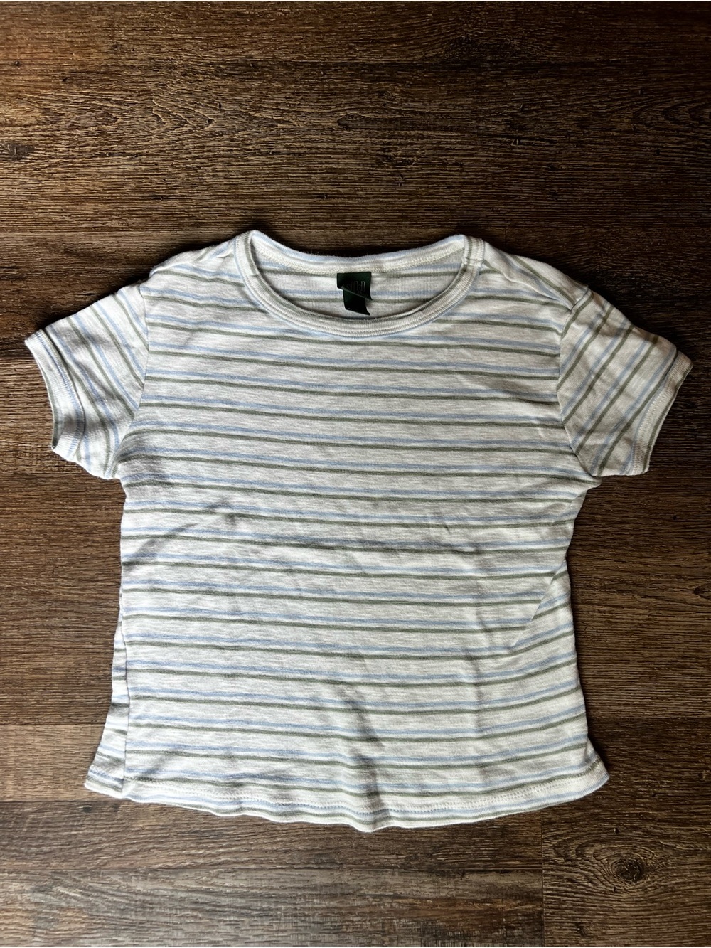 wild fable Cropped SS Tee - White/Blue/Green striped